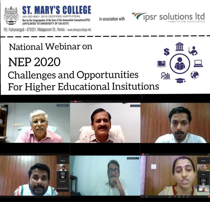 National Webinar on "NEP 2020 - Challenges and Opportunities for Higher Educational Institutes" by the Internal Quality Assurance Cell of St. Mary's College in association with ipsr solutions limited