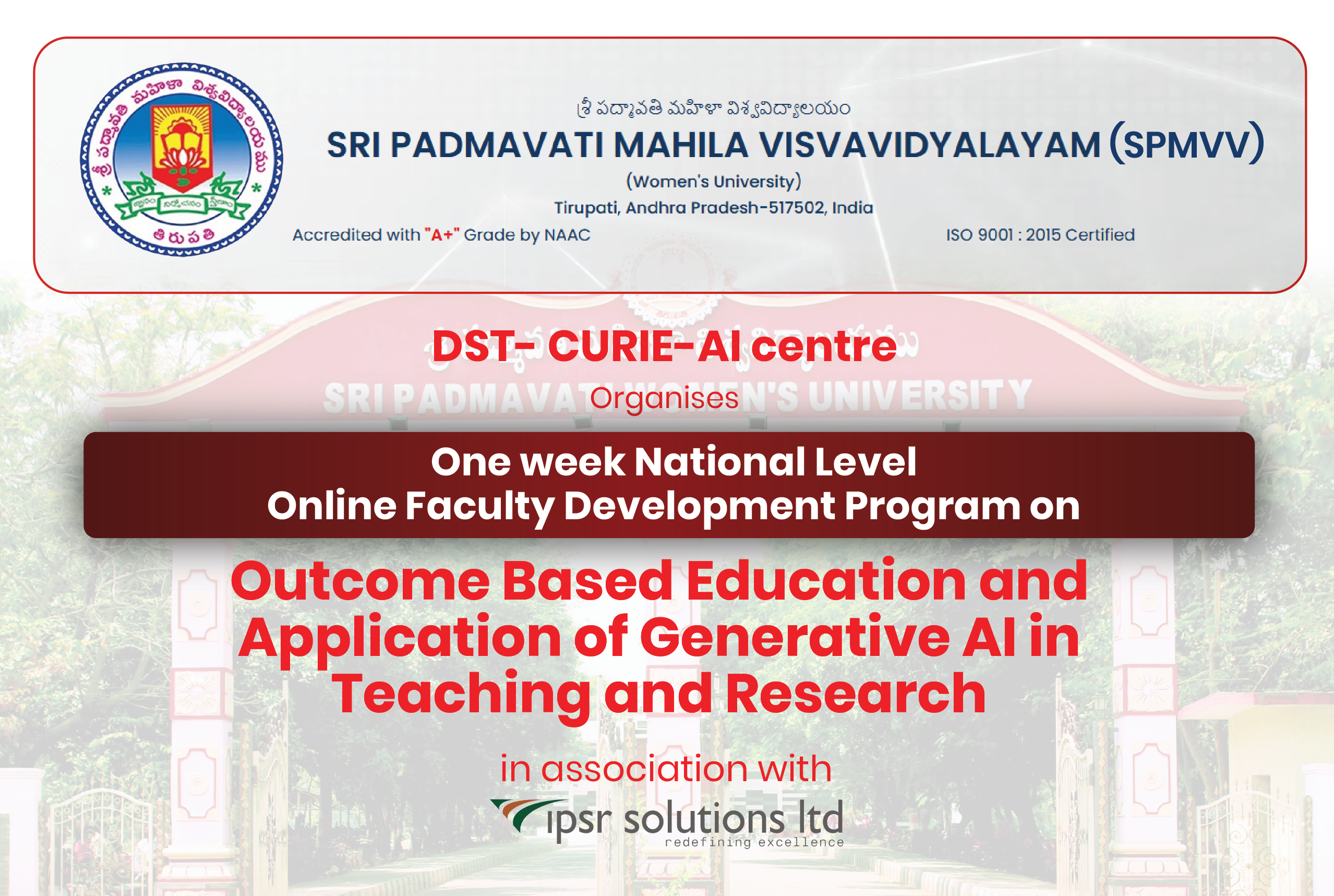 National level Online FDP on OBE and Application of Generative AI in Teaching and Research