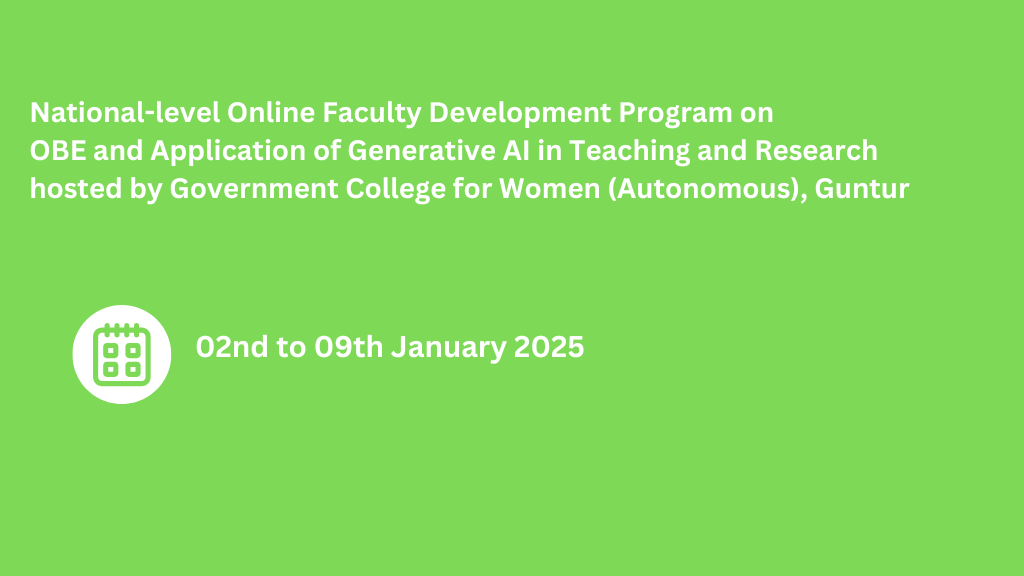 Add a headinNational level Online FDP in association with the Commissionerate of Collegiate Education Government of Andhra Pradesh Government College for Women Autonomous Guntug 2