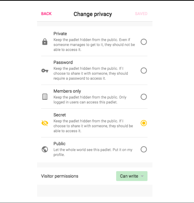Padlet privacy options